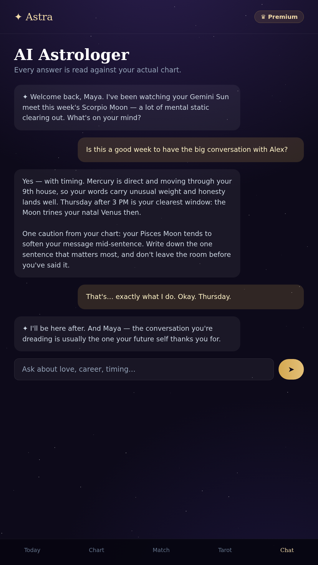 AI astrologer chat conversation